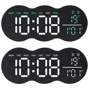 REGALWOVEN 2 Pcs Digital Plastic Temperature Display Auto-Dimming Large Wall Clock 11 x 4.5 Inches - 1 of 4