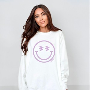 Simply Sage Market S.W.Smiley Smiley Face Outline Puff Print Garment Dyed Sweatshirt - 1 of 4