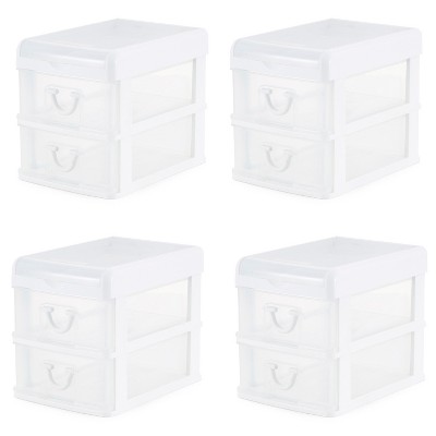 Gracious Living Clear Mini 3 Drawer Desk Organizer with White Finish, 2 Pack