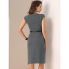 INSPIRE CHIC Women's Elegant Business Round Neck Belted Cap Sleeve Work Sheath Dresses - 3 of 4
