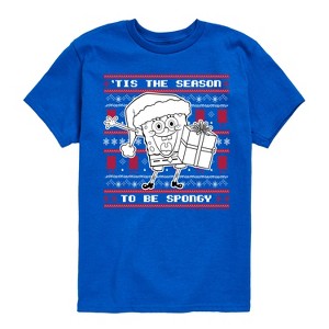 Boys' - SpongeBob SquarePants - Spongebob Xmas Sweater Short Sleeve Graphic T-Shirt - 1 of 4