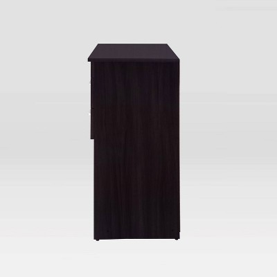 Espresso Particle Board Corner Writing Desk with Drawers