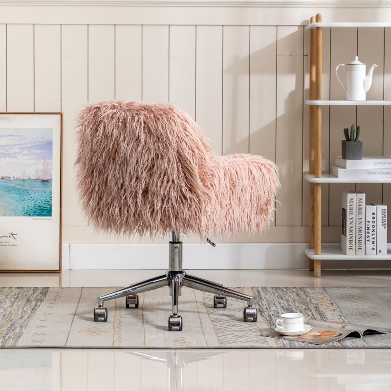 Modern Faux Fur Home Office Chair, Swivel Fluffy Vanity Chair-ModernLuxe, 4 of 12