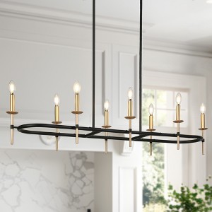 LNC Ukiiyoa 8-Light 49.2" Modern Oval Oversized Candle Kitchen Island Pendant Lights, Black and Gold - 1 of 4
