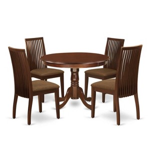 HomeStock 5-Piece Round Mahogany Finish Solid Wood Top Dining table with 4 Chairs - 1 of 4