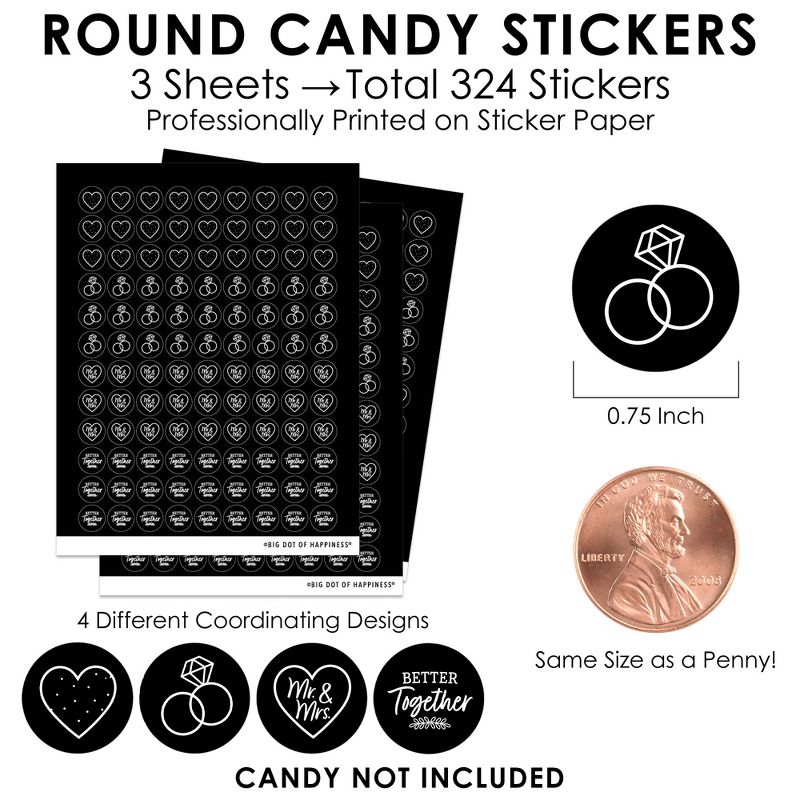 Big Dot of Happiness Mr. and Mrs. - Black and White Wedding or Bridal Shower Small Round Candy Stickers - Party Favor Labels - 324 Count, 3 of 8