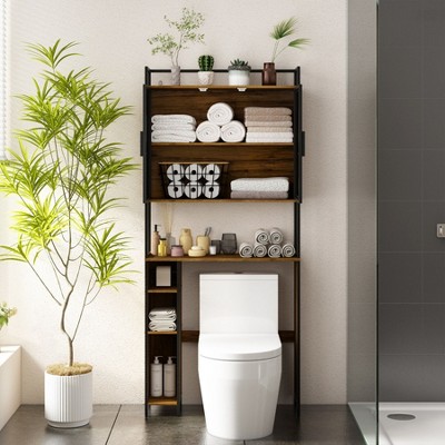 FUFU&GAGA Over-The-Toilet Shelf Bathroom Organizer with Sturdy Iron Frame and Wood Grain Panel