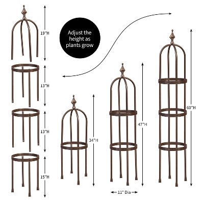 Bronze Steel 5 ft Garden Obelisk Trellis with Floral Pattern