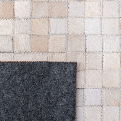 Hand-Stitched Beige & Brown Geometric Cowhide Runner Rug - 2'3" x 7'