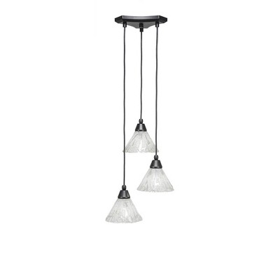 Toltec Lighting Europa 3 - Light Pendant in  Matte Black with 7" Italian Ice Shade