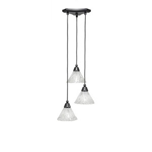 Toltec Lighting Europa 3 - Light Pendant in  Matte Black with 7" Italian Ice Shade - 1 of 1