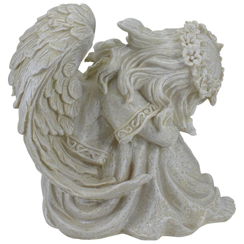 Northlight 8.5" Ivory Resting Angel with Floral Crown Outdoor Garden Statue, 4 of 6