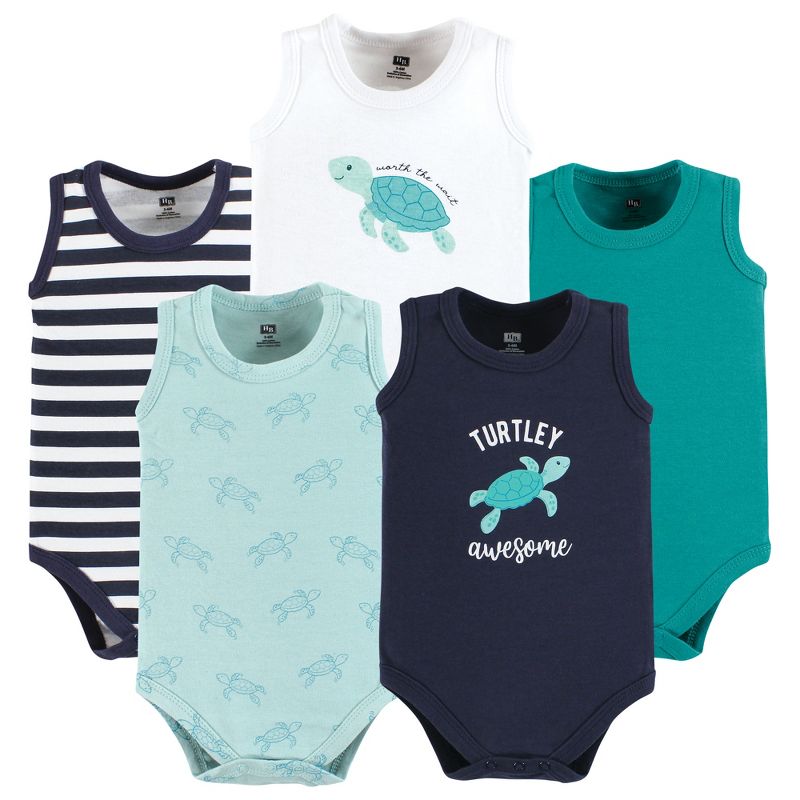 Hudson Baby Infant Boy Cotton Sleeveless Bodysuits, Sea Turtle, 1 of 8