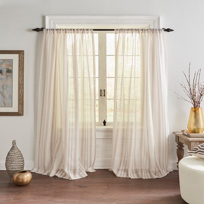 Hampton Stripe Cottagecore Sheer Window Curtain Panel - 52