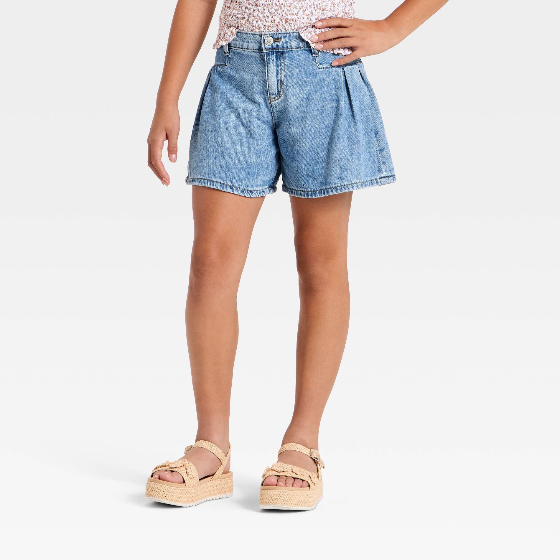 Girls' Mid-Rise Flowy Jean Shorts - Cat & Jack™