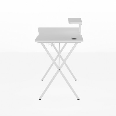 Elevate White Laminate Gaming Desk with Cup Holder & Headset Hook