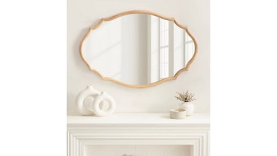 Natural Wood Scalloped Oval Wall Mirror 24x36