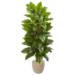 Nearly Natural 58-in Large Leaf Philodendron Artificial Plant in Sand Stone Planter (Real Touch) - 1 of 1