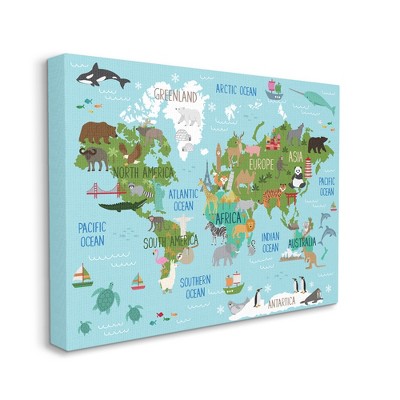 Stupell Industries Kid's Animal World Map Favorite Regional Wildlife ...