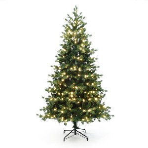 LuxenHome 6.5Ft Pre-Lit Green PE/PVC Artificial Fir Christmas Tree with Metal Stand - 1 of 4