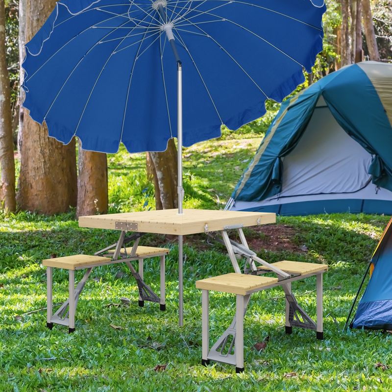 Outsunny Folding Camping Table and Chairs Set, Portable Picnic Table with Umbrella Hole and Aluminum Frame, 3 of 7