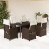 vidaXL 7 Piece Patio Dining Set - Brown Poly Rattan, Adjustable Reclining Garden Chairs with Cushions, Tempered Glass Table - 2 of 4