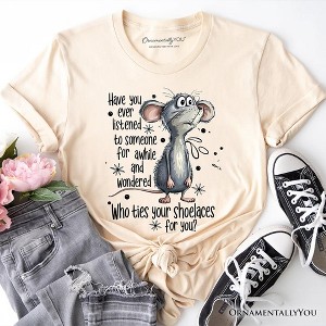 Funny Mouse Sarcastic T-Shirt, Who Ties Your Shoelaces Humor Quote Tee Natural XS - 1 of 4