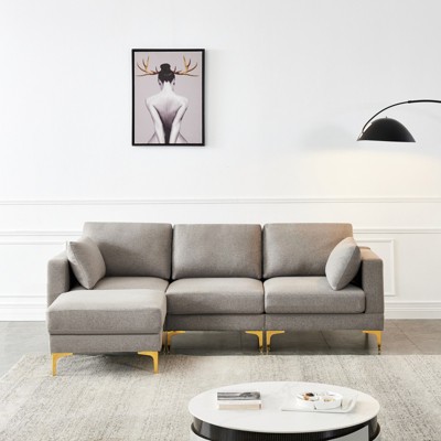 FONTOI Modular Sectional Sofas, L-shaped Sofa, Convertible Sleeper Couch, Leisure Sofa for Living Room Apartment Office, Gray, 92.9"*31.1"*59.8"