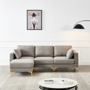 FONTOI Modular Sectional Sofas, L-shaped Sofa, Convertible Sleeper Couch, Leisure Sofa for Living Room Apartment Office, Gray, 92.9"*31.1"*59.8" - 1 of 4