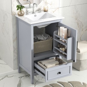 TIRAMISUBEST 20" Bathroom Vanity with Sink, Bathroom Cabinet with A Door, Door Shelf Storage and Adiustable Foot Pads, 1 Drawer - 1 of 4