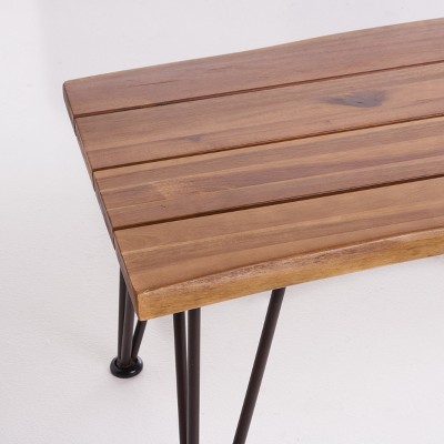 Teak Finish Acacia Wood and Iron Outdoor Coffee Table