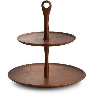 nambe Skye Wood Tiered Dessert Stand