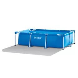 Intex 8.5ft x 26in Rectangular Frame Above Ground Quick Easy Set Up Backyard Outdoor Swimming Pool with Drain Plug for Ages 6 and Up, Blue