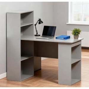 47.25" Wood Computer Desk with 6 Open Shelves, Compact Writing Table for Home Office or Study Room-3irtyhousy - 1 of 4