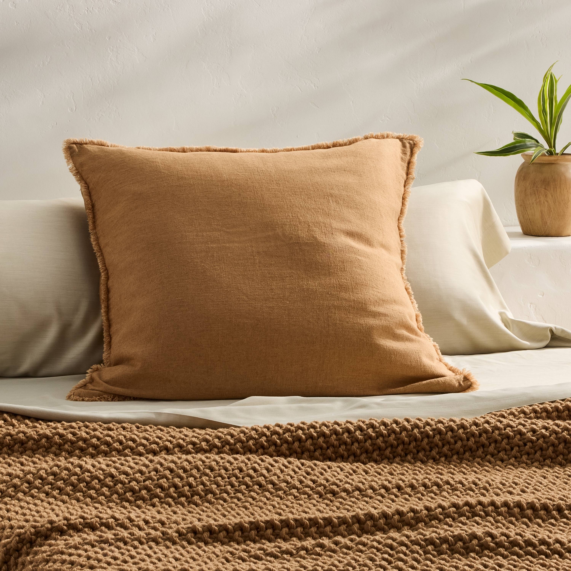 Euro Heavyweight Linen Blend Comforter Sham Warm Brown - Casaluna™