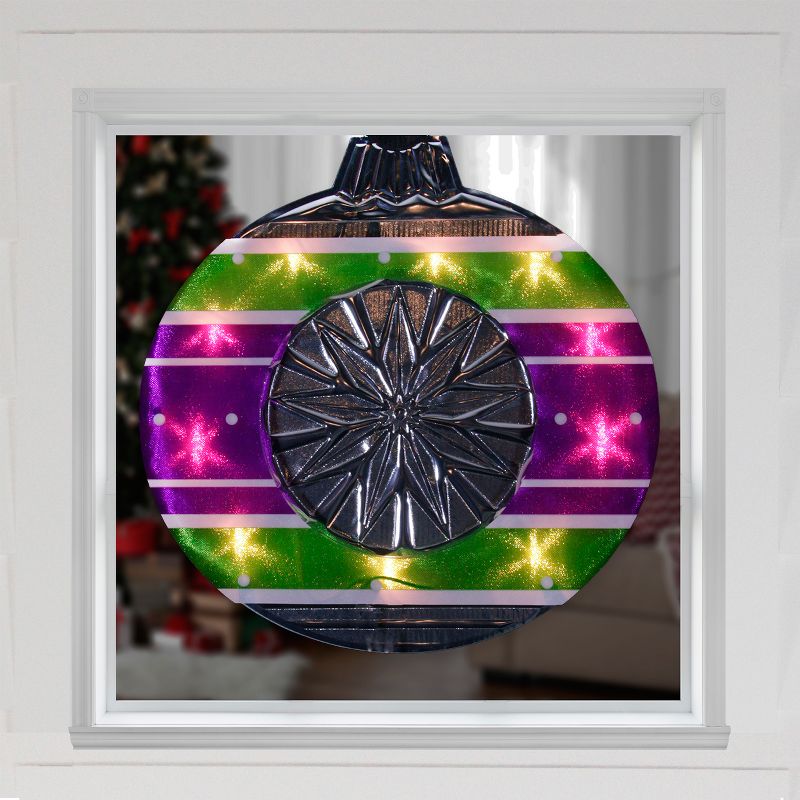 Impact Innovations 15.5" Lighted Purple and Green Shimmering Ornament Christmas Window Silhouette Decoration, 3 of 4