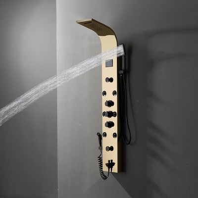 Gold and Black Brass 8-Jet Rainfall Shower Panel System