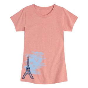 Girls' - Instant Message - Paris France Eiffel Tower with Hearts Fitted Short Sleeve Graphic T-Shirt - 1 of 4