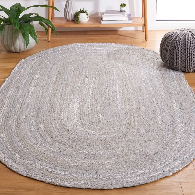 Handmade Light Gray Braided Cotton Oval Area Rug