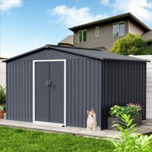 TROPOW 8x10 FT Outdoor Storage Shed, Metal Garden Shed with Lockable Door, and Sloped Roof, Utility Metal Tool Storage Sheds for Backyard, Gray - 1 of 4