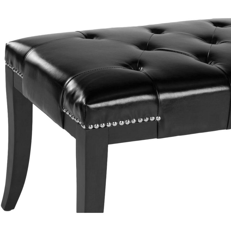 Transitional Black Tufted Bench with Silver Nailhead Trim