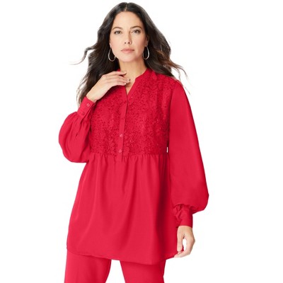 Roaman's Women's Plus Size Sequined Lace-Paneled Top
