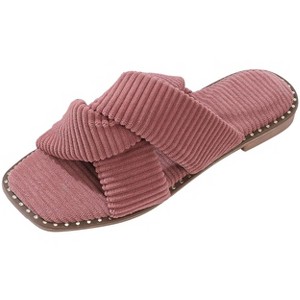 Roxoni Velvet Piping Flat Sandals for Women - Stylish Studs Around Outsole, Dressy Footwear for Summer Ideal - 1 of 4