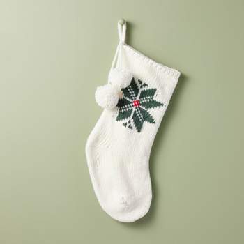 Snowflake Knit Christmas Stocking Cream/Green/Red - Hearth & Hand™ with Magnolia