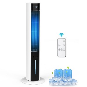 Etust Bladeless Tower Fan with Water Tank & 2 Ice Packs, Oscillating Air Cooler Fan with Remote Control, White - 1 of 4