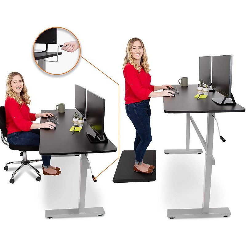 Tranzendesk Standing Desk – 55" Manual Height Adjustable Workstation – Black with Silver Legs – Stand Steady, 3 of 13