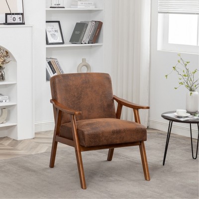 LOVMOR Accent Chair w/Velvet Upholstery and Solid Wood Frame, Classic Mid-Century Modern Living Room Furniture for Extra Seating