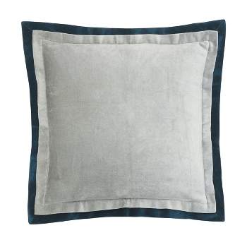 EY Essentials 20" x 20" Sancia Solid Silver Gray With Trim Velvet Decor Throw Pillow Cover And Insert Set