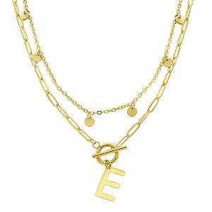 Adornia Tarnish Resistant 14k Gold Plated Confetti And Paperclip Layered Initial Toggle Necklace - 1 of 3