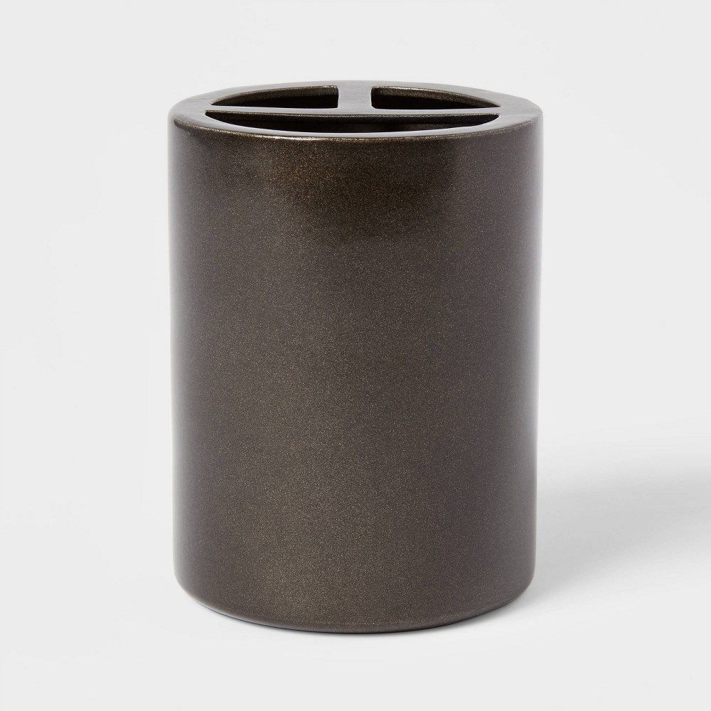 Aluminum Toothbrush Holder with Aged Metal Finish Gray - Threshold